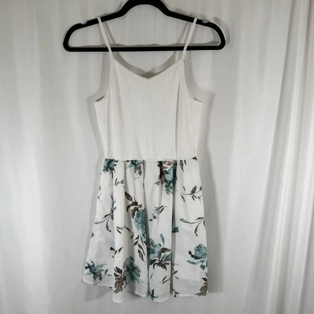 Abercrombie Kids Dress Girls 13 14 White Floral Ribbed Sleeveless Adjustable
